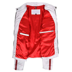Men’s Real Leather Biker Jacket – Bobby Vintage White Racing Jacket with Motorsport Patches