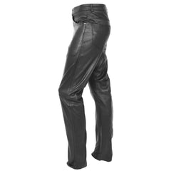 Men’s Black Leather Trousers Straight Leg Classic Fit Casual Jeans | Stylish Biker Pants by Regals Leather