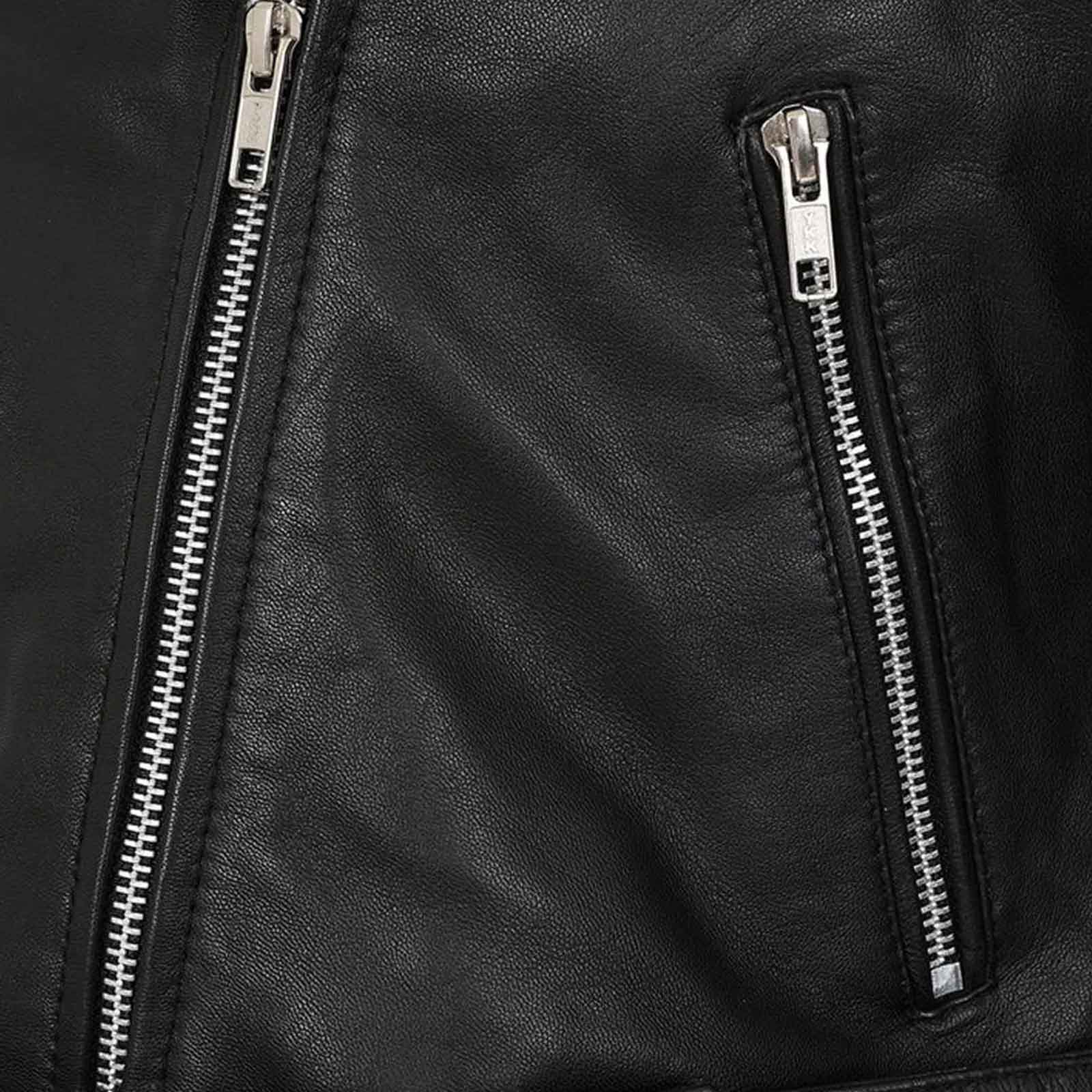 Women’s Black Cropped Leather Biker Jacket | Genuine Cowhide Short Moto Coat