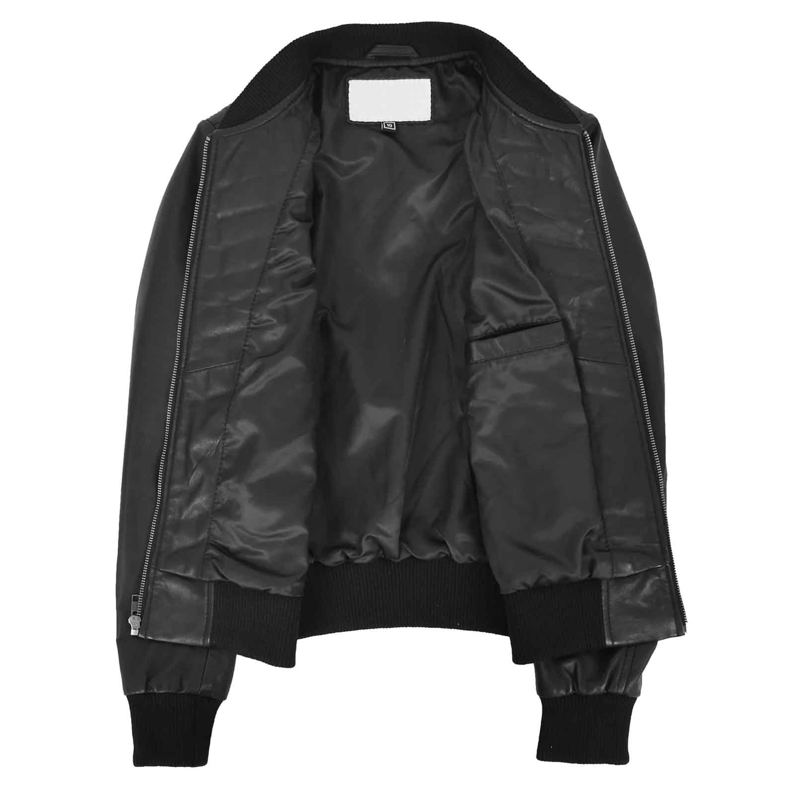 Women’s Real Leather Varsity Bomber Jacket Black – Sally Quilted Design