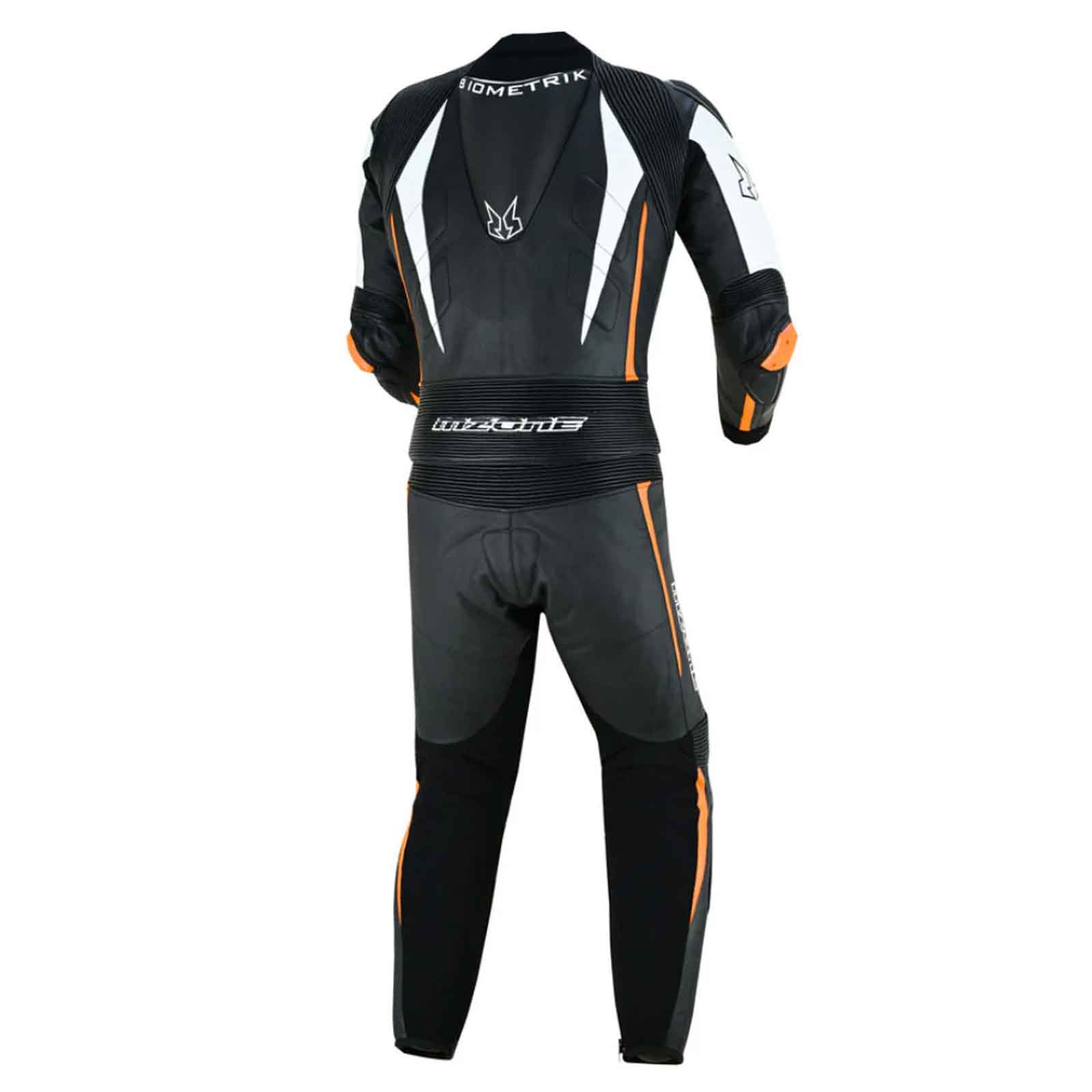 MZONE Imola Leather Bike Suit 2PC – High-Performance Professional Riding Suit in Black/White/Orange for Riders