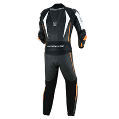 MZONE Imola Leather Bike Suit 2PC – High-Performance Professional Riding Suit in Black/White/Orange for Riders