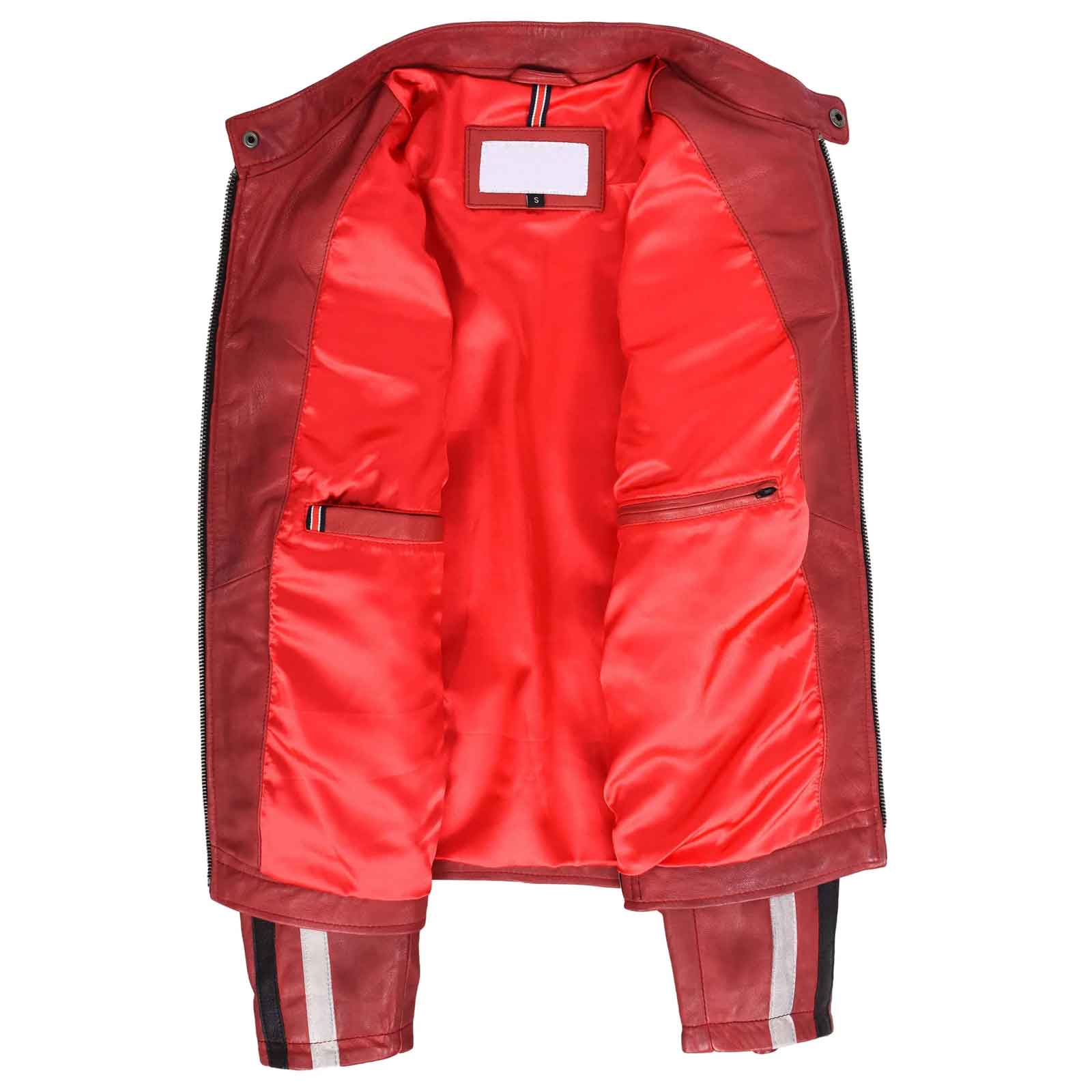 Vintage Men's Leather Biker Jacket Motorsport Logos Bobby Red