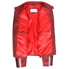 Vintage Men's Leather Biker Jacket Motorsport Logos Bobby Red