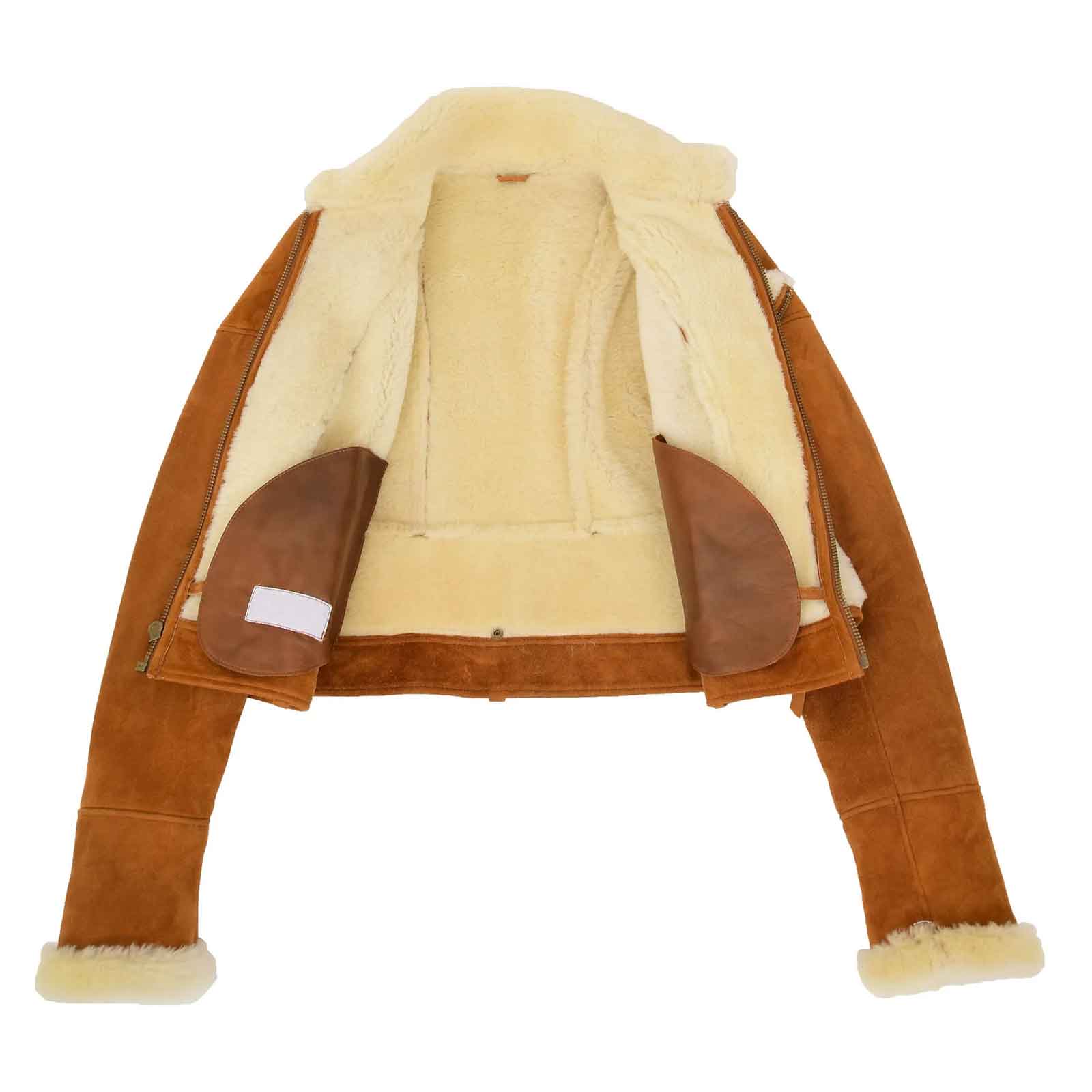 Regals Leather Women’s Sheepskin Aviator Pilot Jacket in Tan White