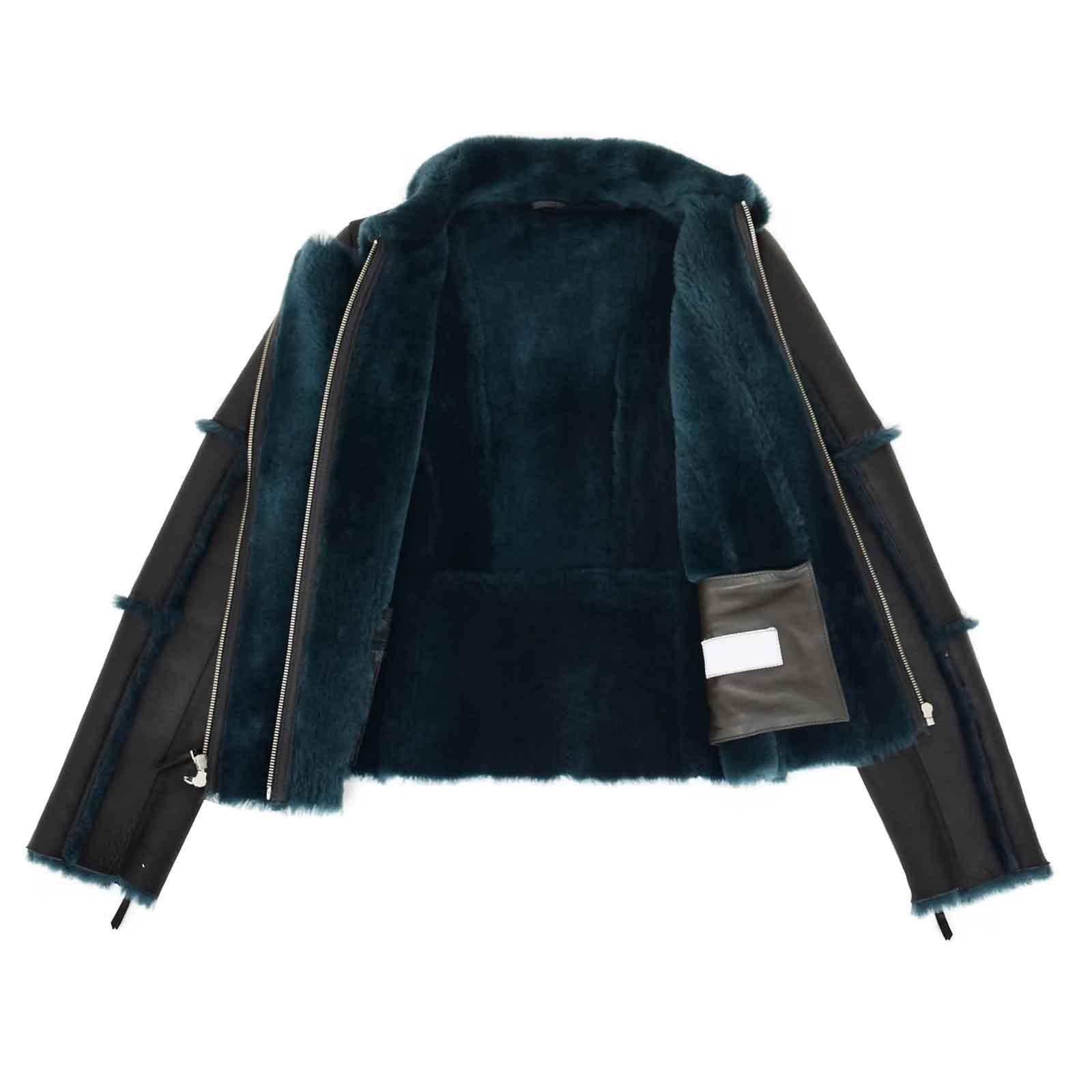 Women’s Sheepskin Aviator Pilot Jacket – Valerie Black Green Shearling Coat