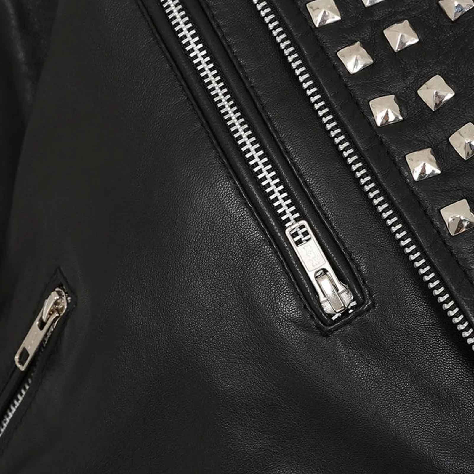 Women’s Black Cropped Leather Biker Jacket | Genuine Cowhide Short Moto Coat